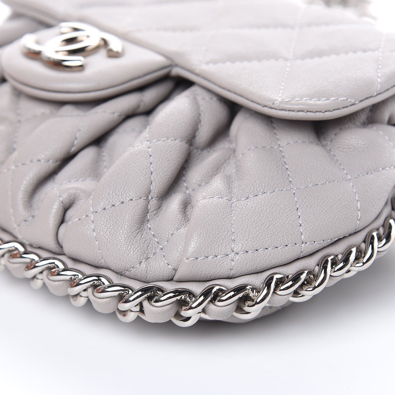 Chanel Washed Lambskin Quilted Mini Chain Around Messenger Grey 9 of 10