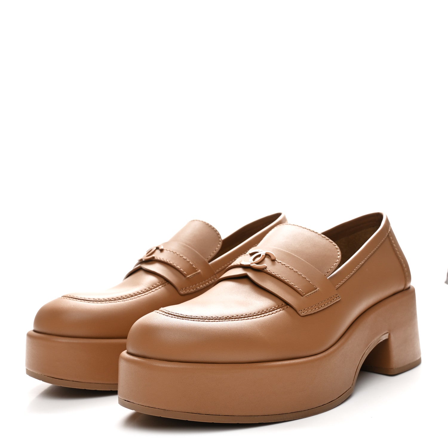 Chanel Calfskin CC Platform Loafers 41 Beige 4 of 9