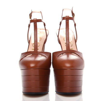 Gucci Malaga Kid Angel T-Strap Platform High Heel Pumps 38.5 Brown Papaya 2 of 10