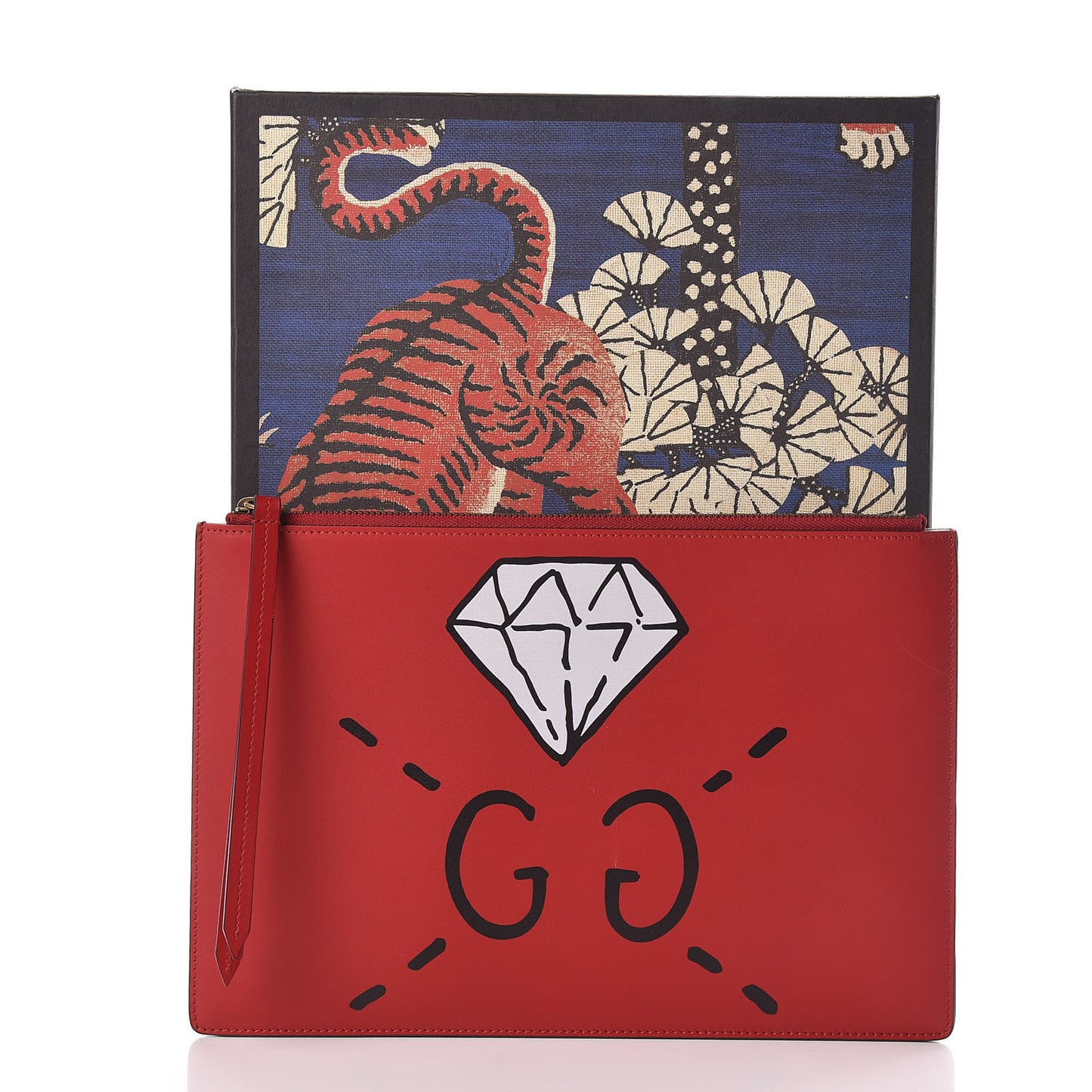 Calfskin GucciGhost Print Pouch Hibiscus Red