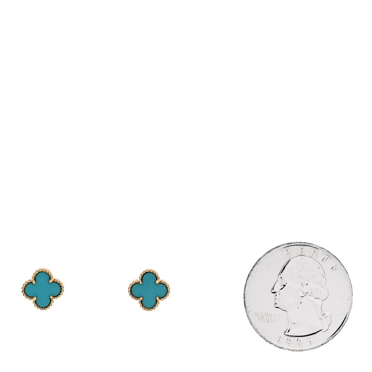 Van Cleef & Arpels 18K Yellow Gold Turquoise Sweet Alhambra Earrings 2 of 5