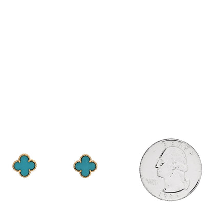 Van Cleef & Arpels 18K Yellow Gold Turquoise Sweet Alhambra Earrings 2 of 5