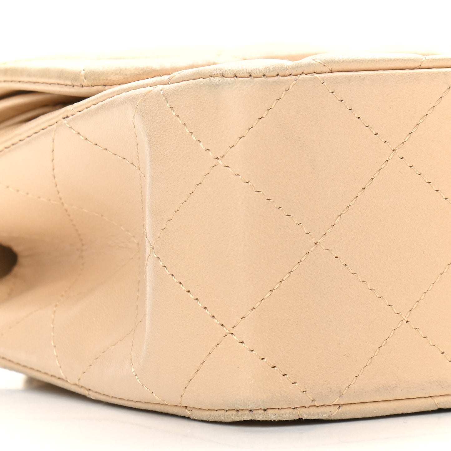 Lambskin Quilted Medium Double Flap Beige
