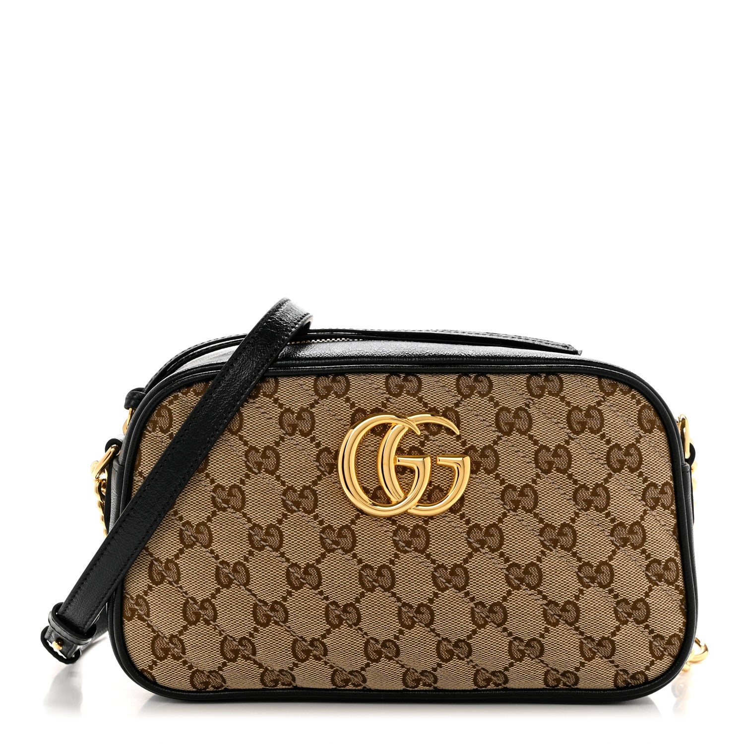 Gucci Monogram Matelasse Diagonal Small GG Marmont Chain Shoulder Bag Beige Black 1 of 10