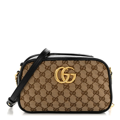 Gucci Monogram Matelasse Diagonal Small GG Marmont Chain Shoulder Bag Beige Black 1 of 10