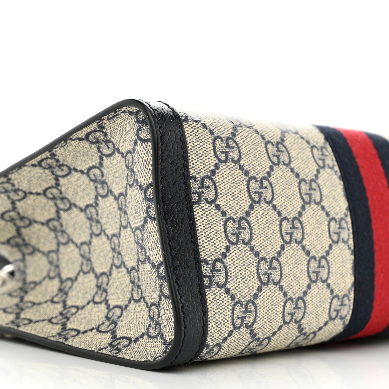 Gucci GG Supreme Monogram Textured Dollar Calfskin Web Small Padlock Tote Bag Beige Blue 9 of 11