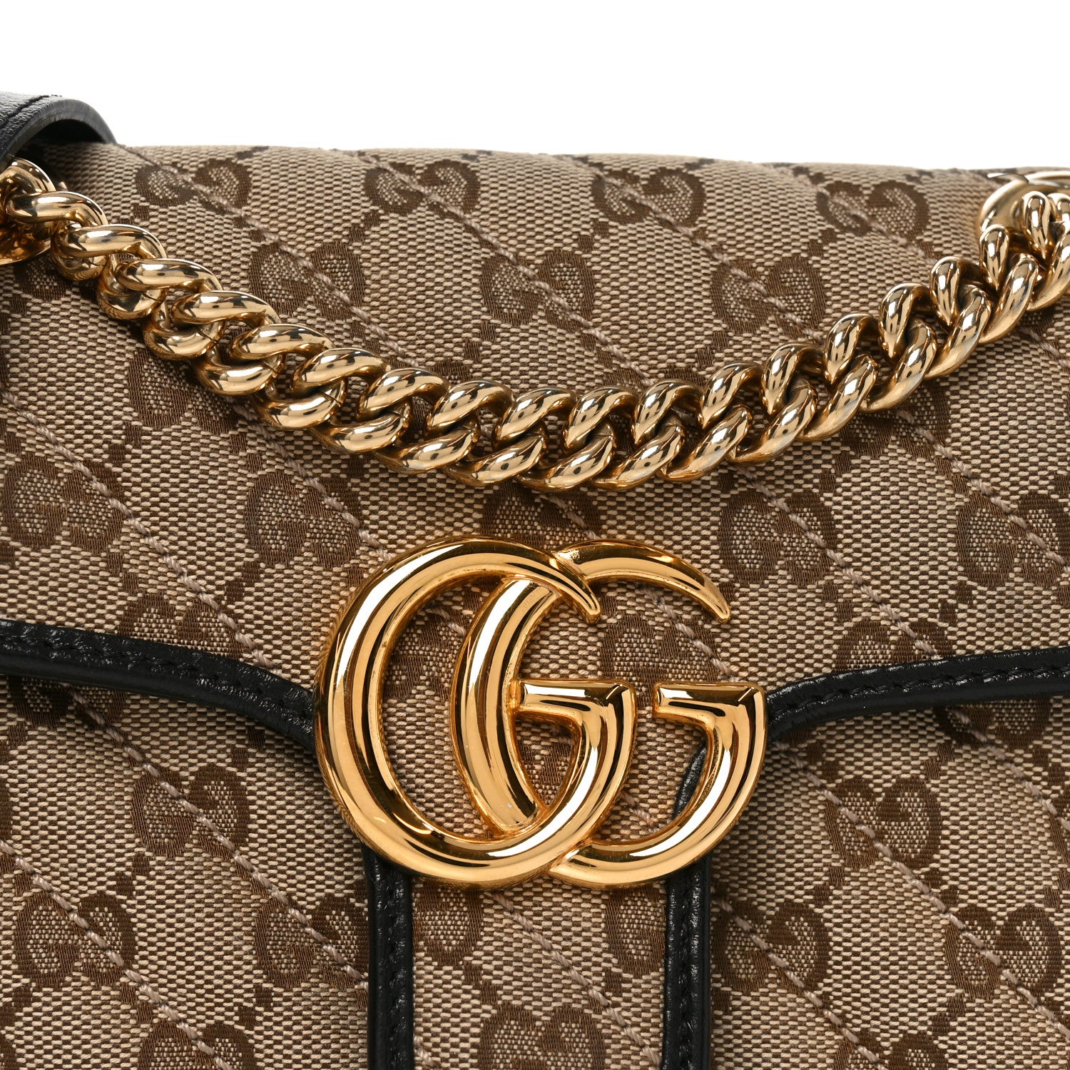 Gucci Monogram Matelasse Diagonal Mini GG Marmont Shoulder Bag Beige Black 8 of 10