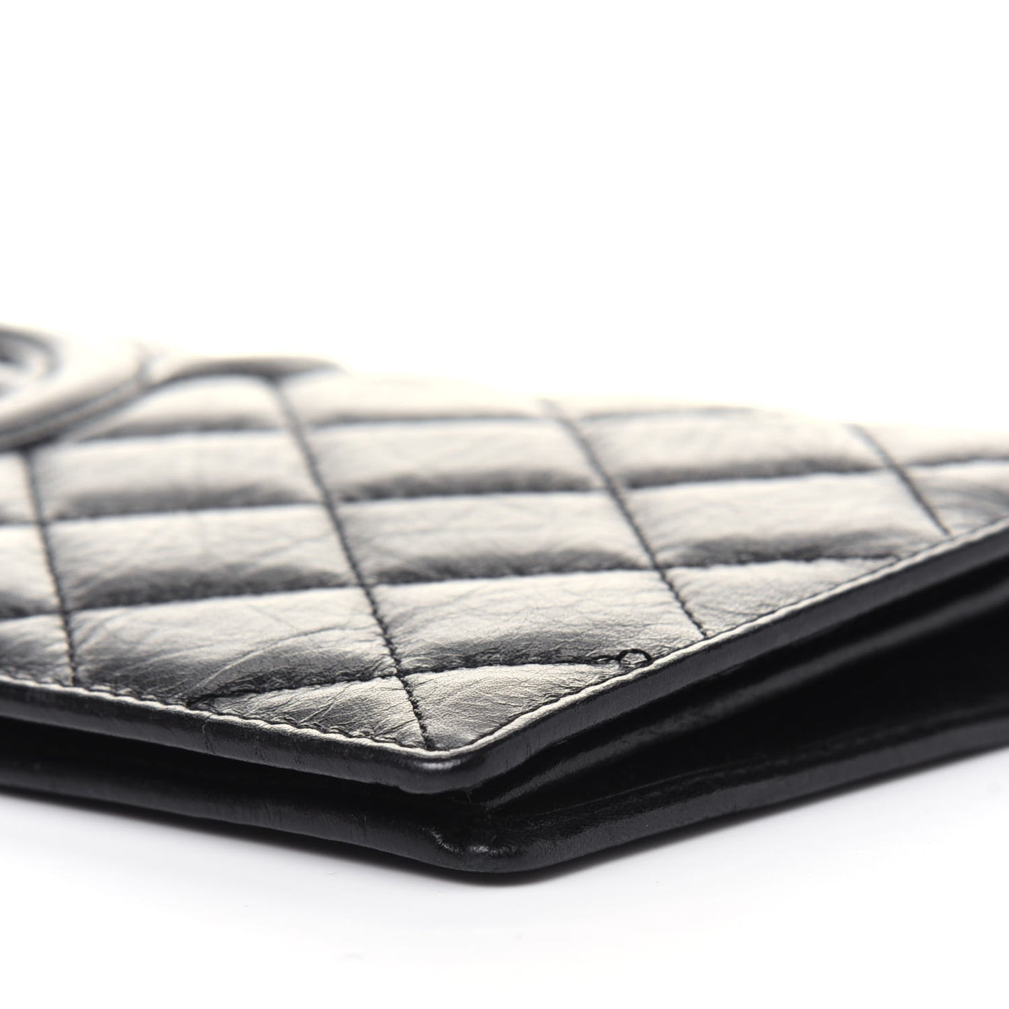 Aged Calfskin Quilted Cambon Yen Wallet Black