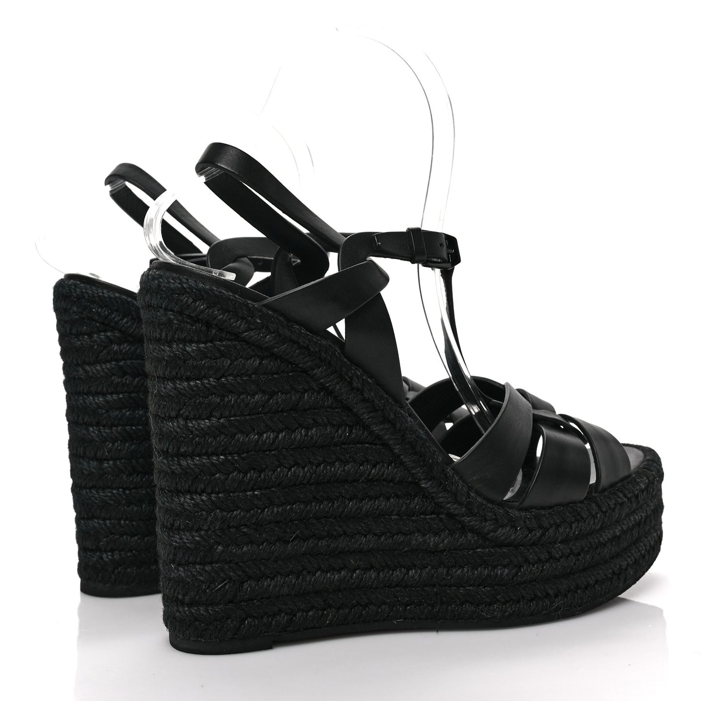Calfskin Tribute 95 Platform Espadrille Wedge Sandals 40 Black