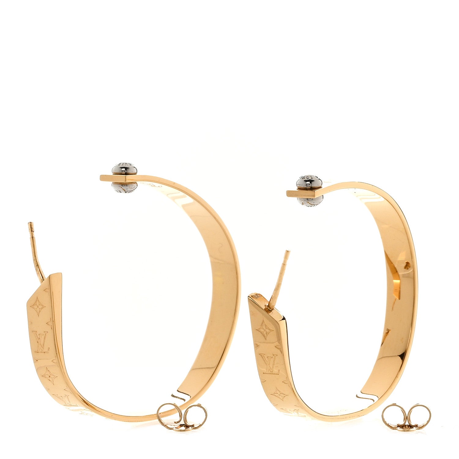 Louis Vuitton Metal Nanogram Hoop Earrings Gold 4 of 5