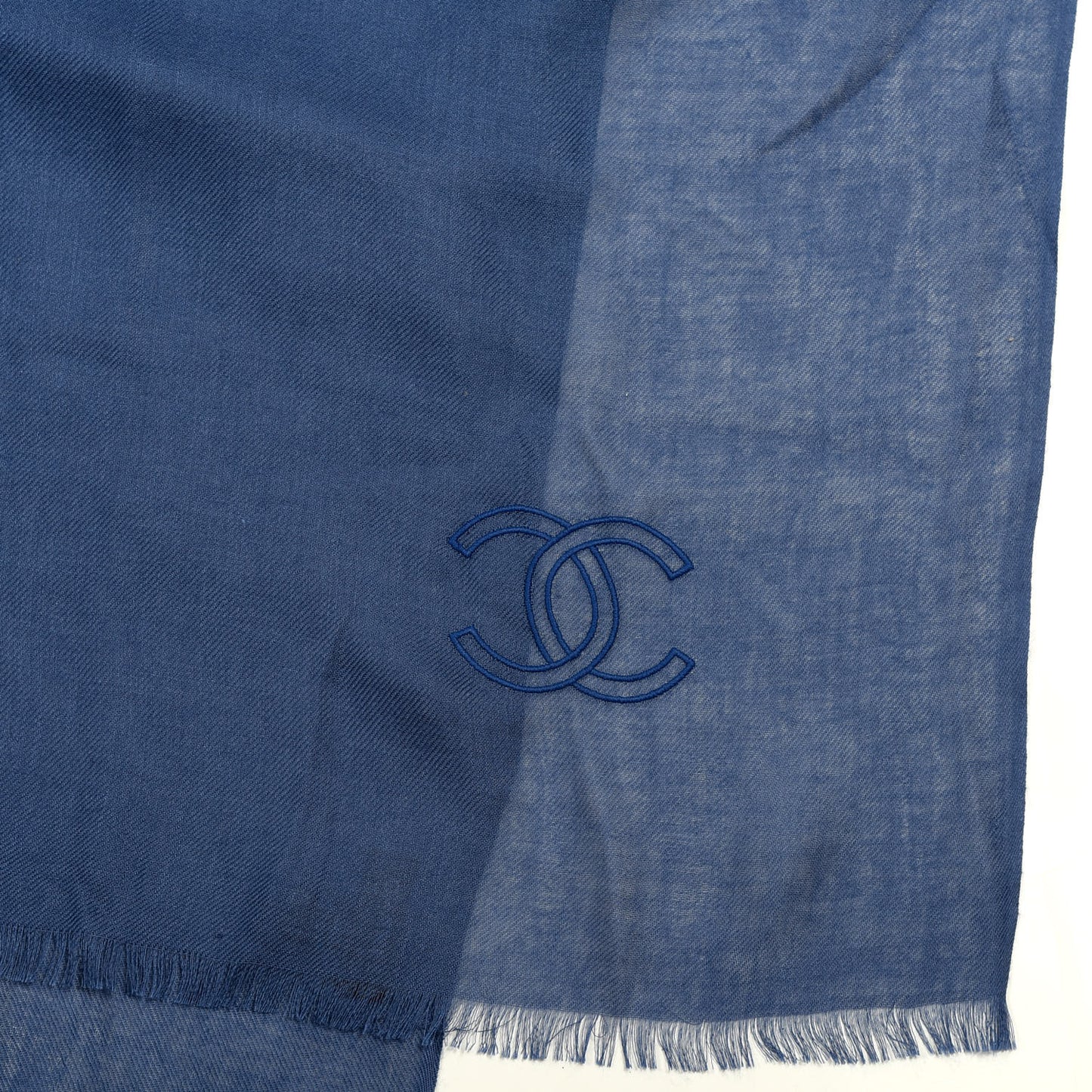 Cashmere Silk CC Fringe Scarf Blue