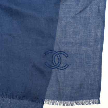 Chanel Cashmere Silk CC Fringe Scarf Blue 3 of 4