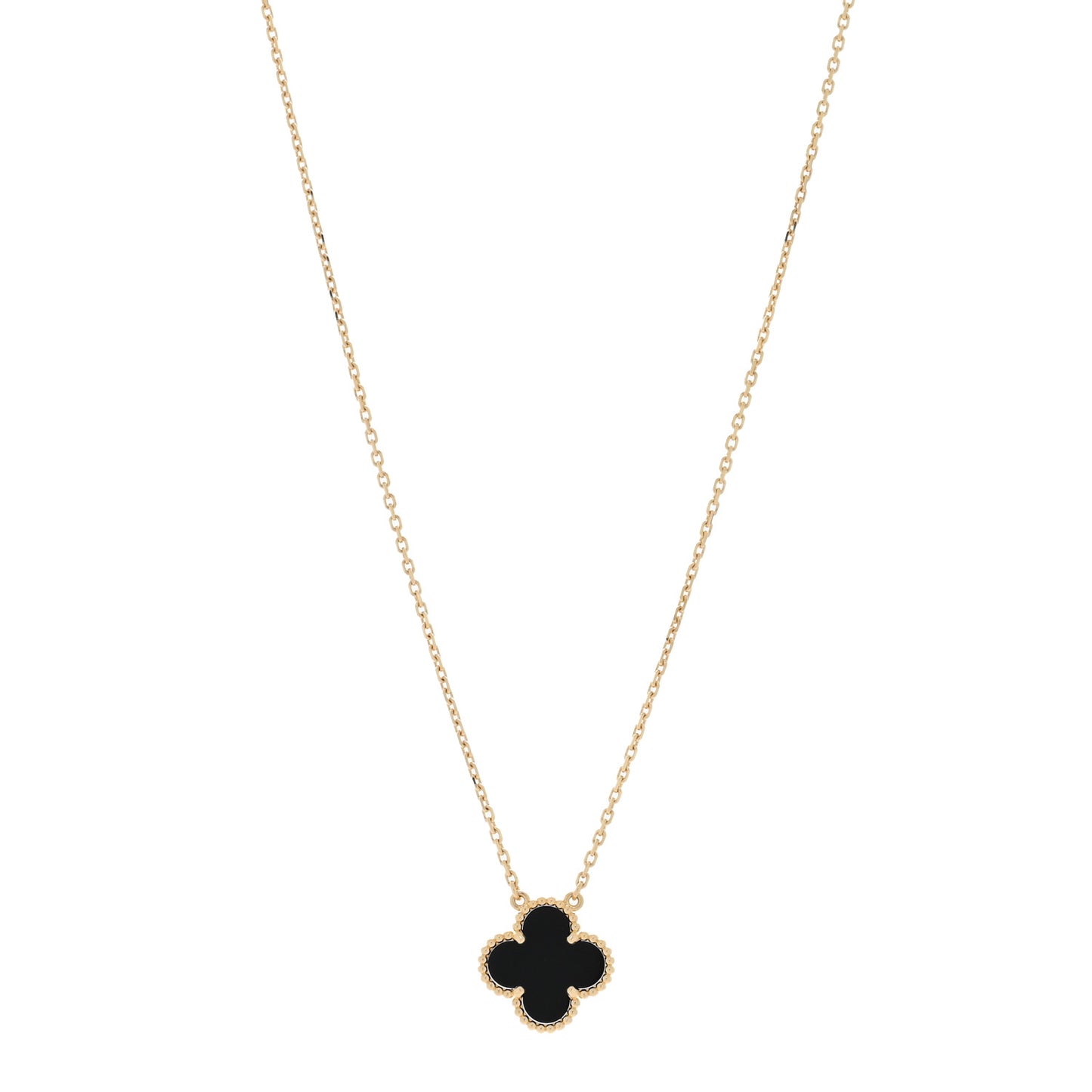 18K Yellow Gold Black Onyx Vintage Alhambra Pendant Necklace
