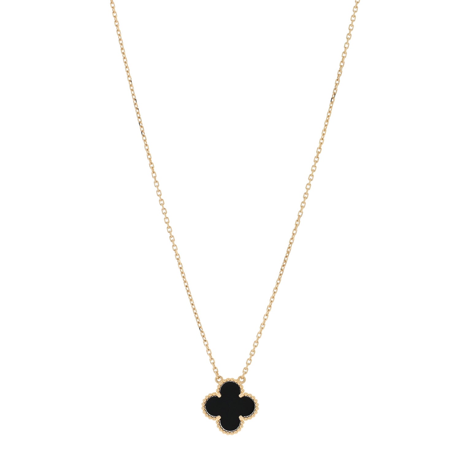 Van Cleef & Arpels 18K Yellow Gold Black Onyx Vintage Alhambra Pendant Necklace 1 of 5
