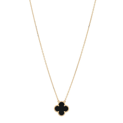 Van Cleef & Arpels 18K Yellow Gold Black Onyx Vintage Alhambra Pendant Necklace 1 of 5