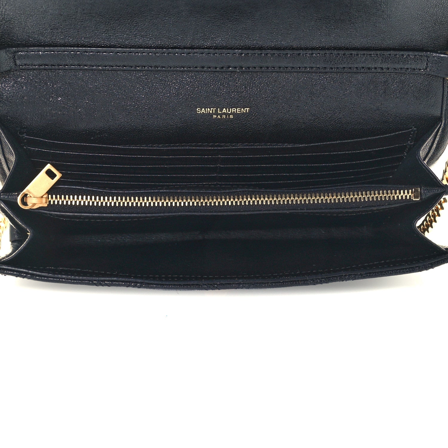 Saint Laurent Lambskin Diamond Quilted Becky Chain Wallet Black 5 of 11