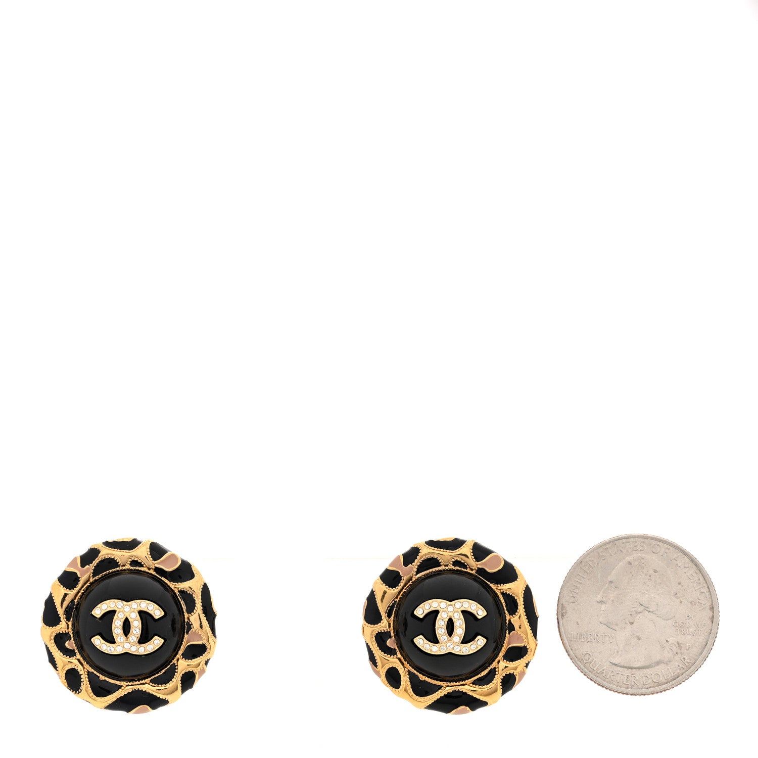 Chanel Resin Crystal CC Round Earrings Black Gold 2 of 4