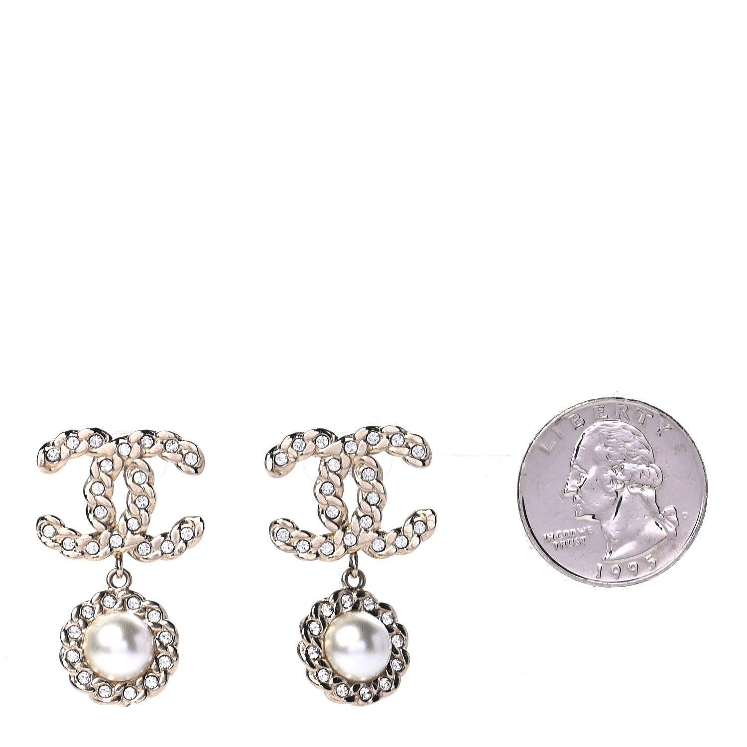 Chanel Crystal Pearl Pearls Coronation CC Drop Earrings Gold 2 of 4