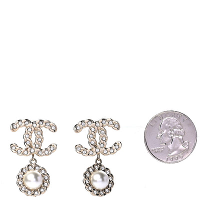 Chanel Crystal Pearl Pearls Coronation CC Drop Earrings Gold 2 of 4