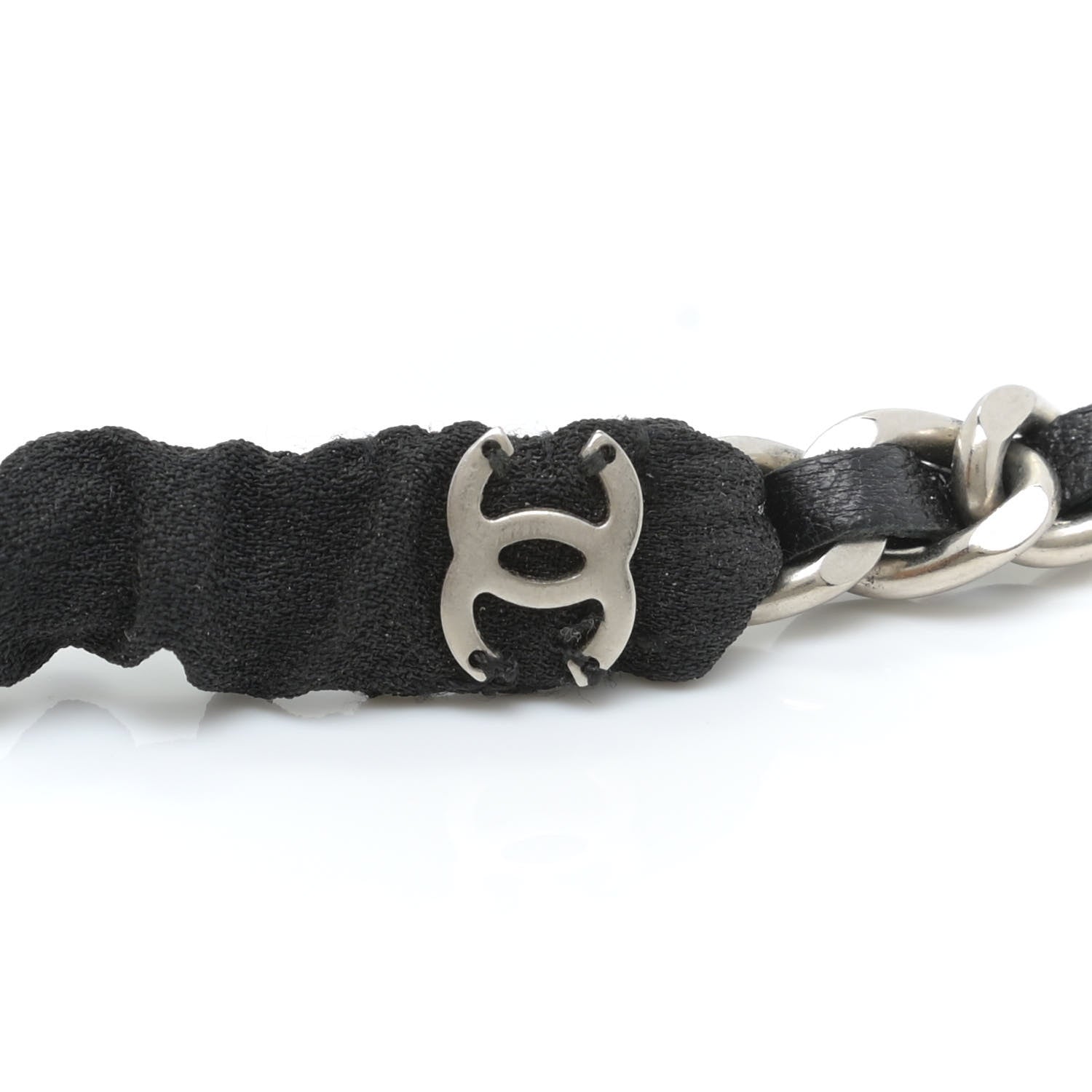Chanel Calfskin Chain CC Headband Black Silver 4 of 4