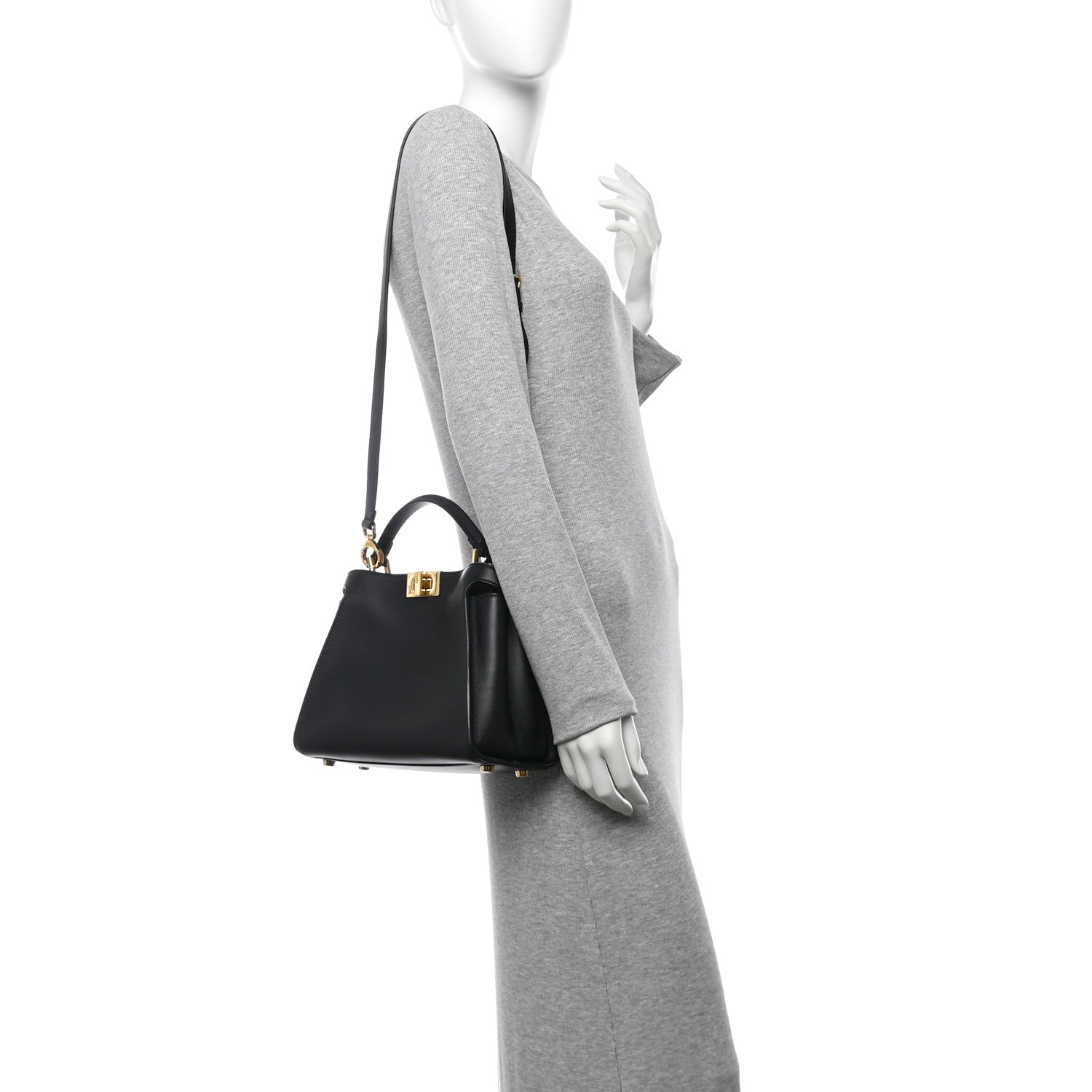 Fendi Vitello Tahiti Burro Medium Peekaboo Iconic Essentially Satchel Black Corda 2 of 14