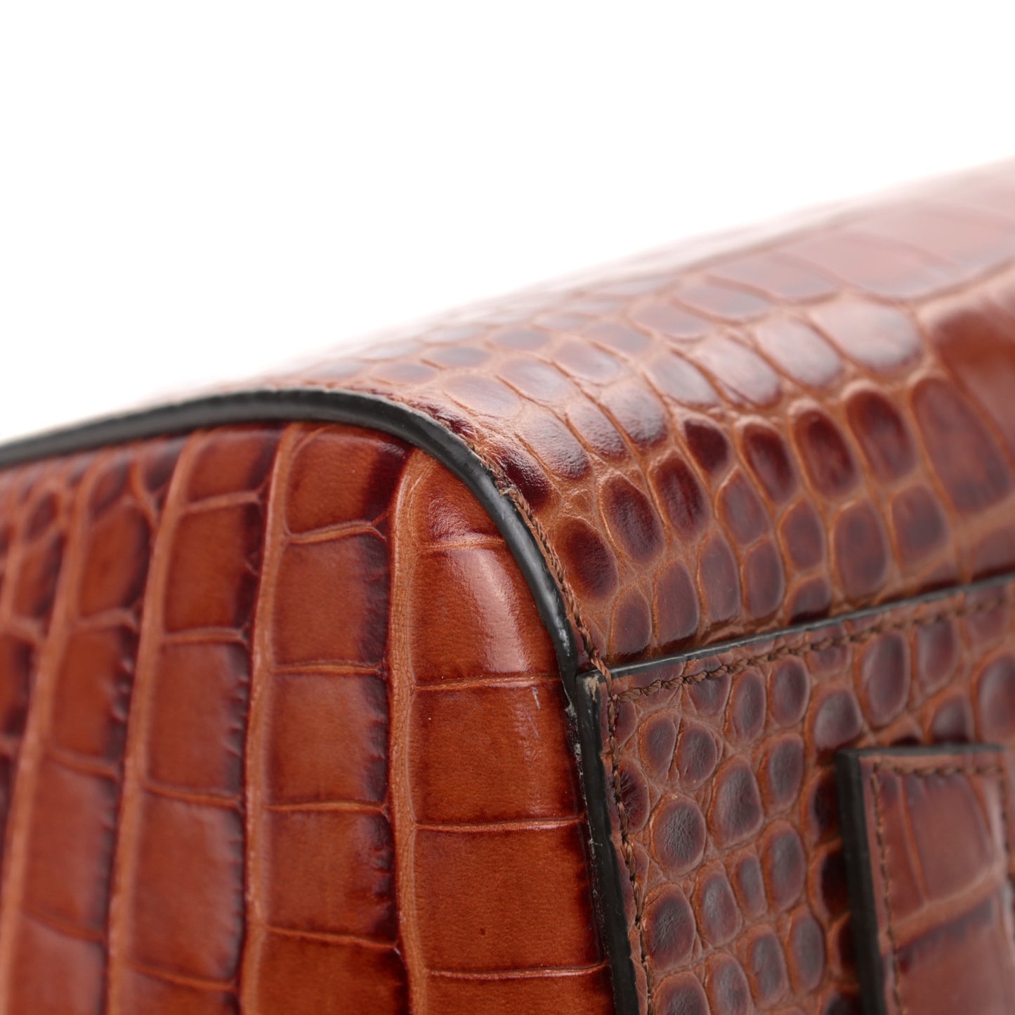 Calfskin Crocodile Embossed Small Antigona Cognac