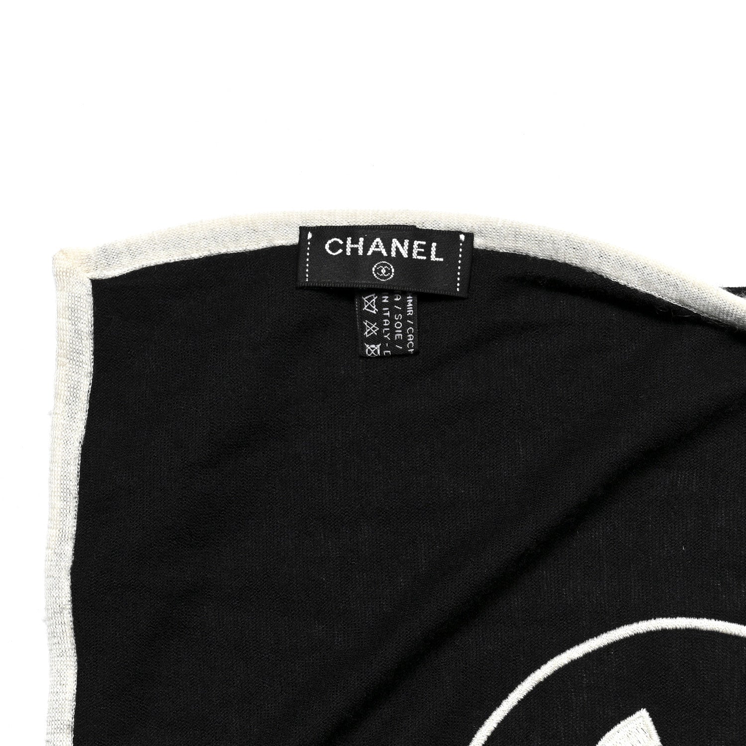 Chanel Cashmere Silk CC Scarf Black White 3 of 4
