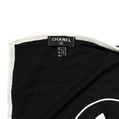 Chanel Cashmere Silk CC Scarf Black White 3 of 4