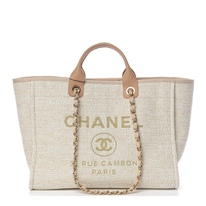 Chanel Lurex Boucle Large Deauville Tote Light Beige 1 of 10