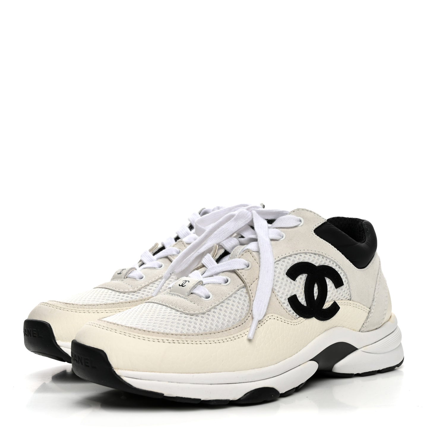 Mesh Suede Grained Calfskin Womens CC Sneakers 39 White Black
