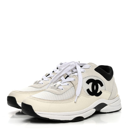 Chanel Mesh Suede Grained Calfskin Womens CC Sneakers 39 White Black 4 of 9