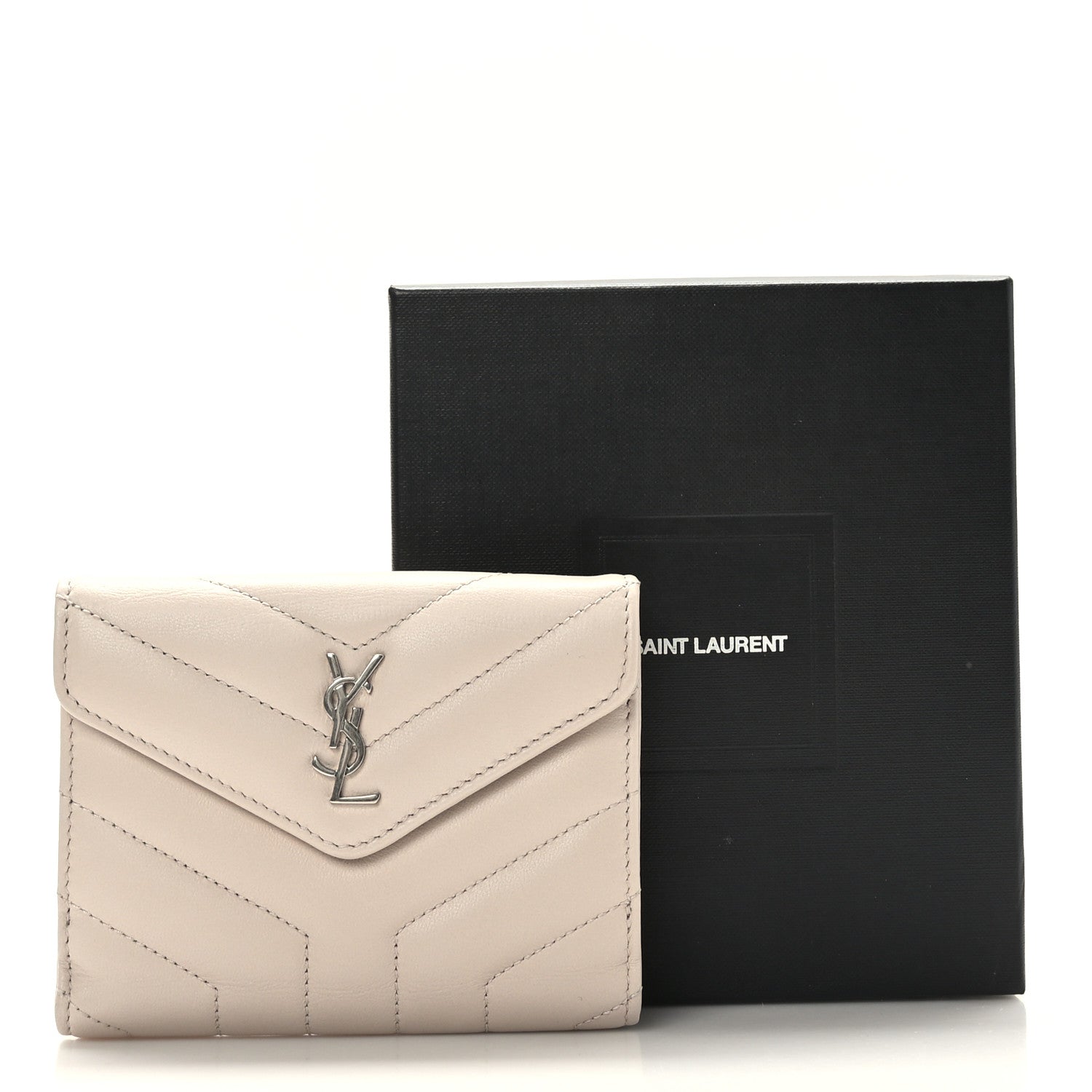Saint Laurent Lambskin Y Quilted Monogram Compact Loulou Wallet Nude Powder 8 of 8