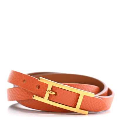 Hermes Epsom Hapi 3 MM Triple Tour Wrap Bracelet S Orange 1 of 5