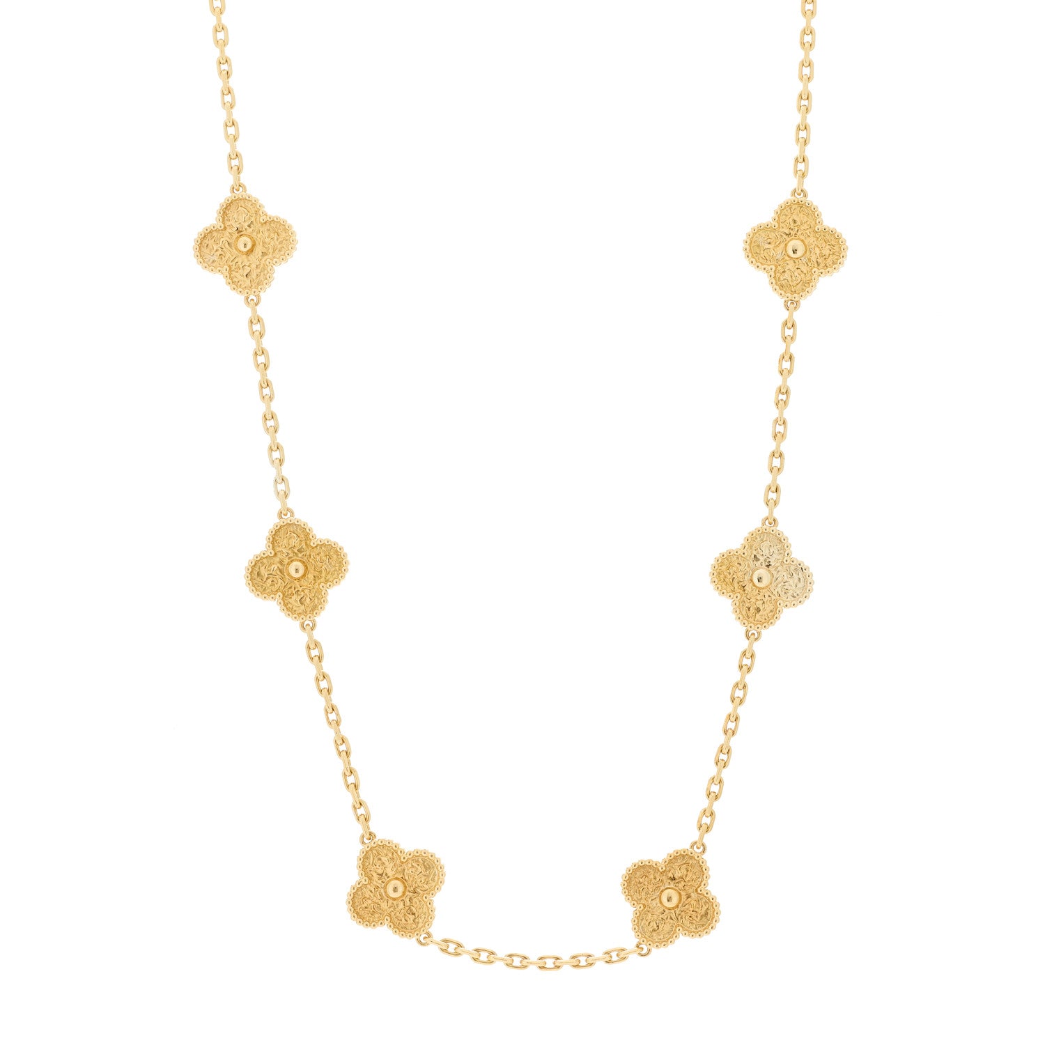 Van Cleef & Arpels 18K Yellow Gold 10 Motifs Vintage Alhambra Necklace 1 of 7