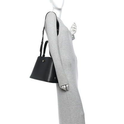 Prada Saffiano Cuir Small Matinee Tote Black Cerise 2 of 13