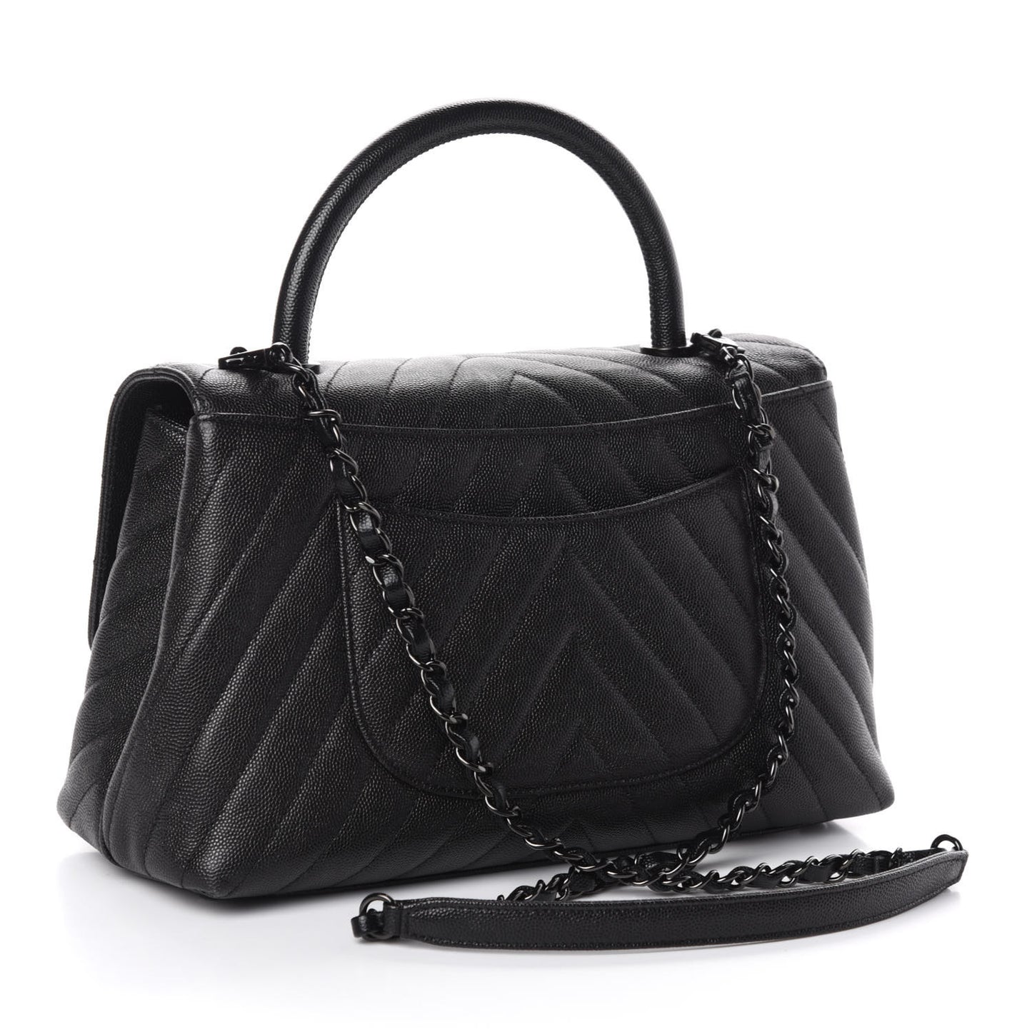 Caviar Chevron Quilted Small Coco Handle Flap So Black
