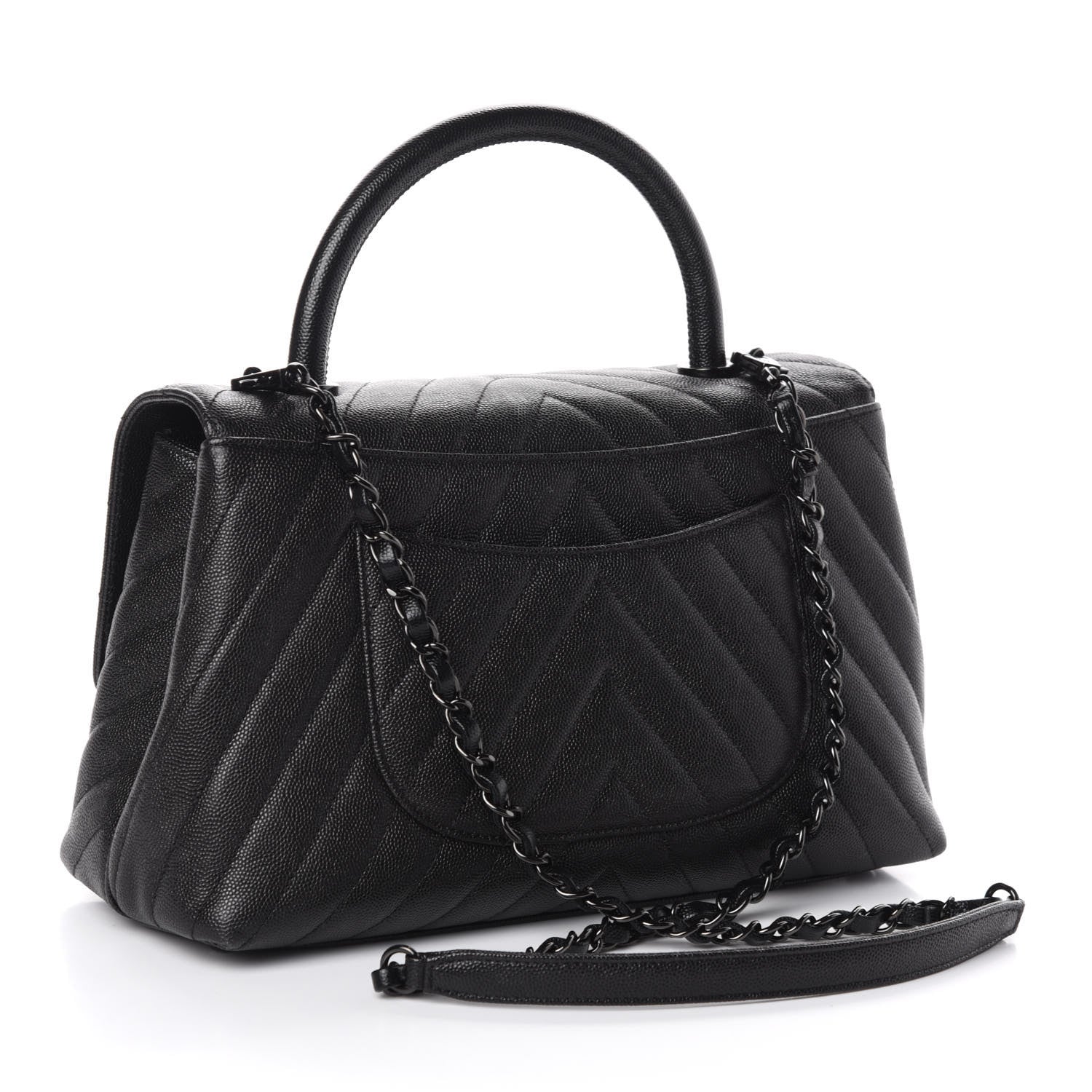 Chanel Caviar Chevron Quilted Small Coco Handle Flap So Black 3 of 10