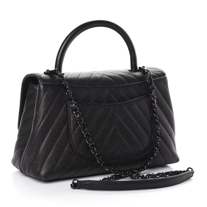 Chanel Caviar Chevron Quilted Small Coco Handle Flap So Black 3 of 10