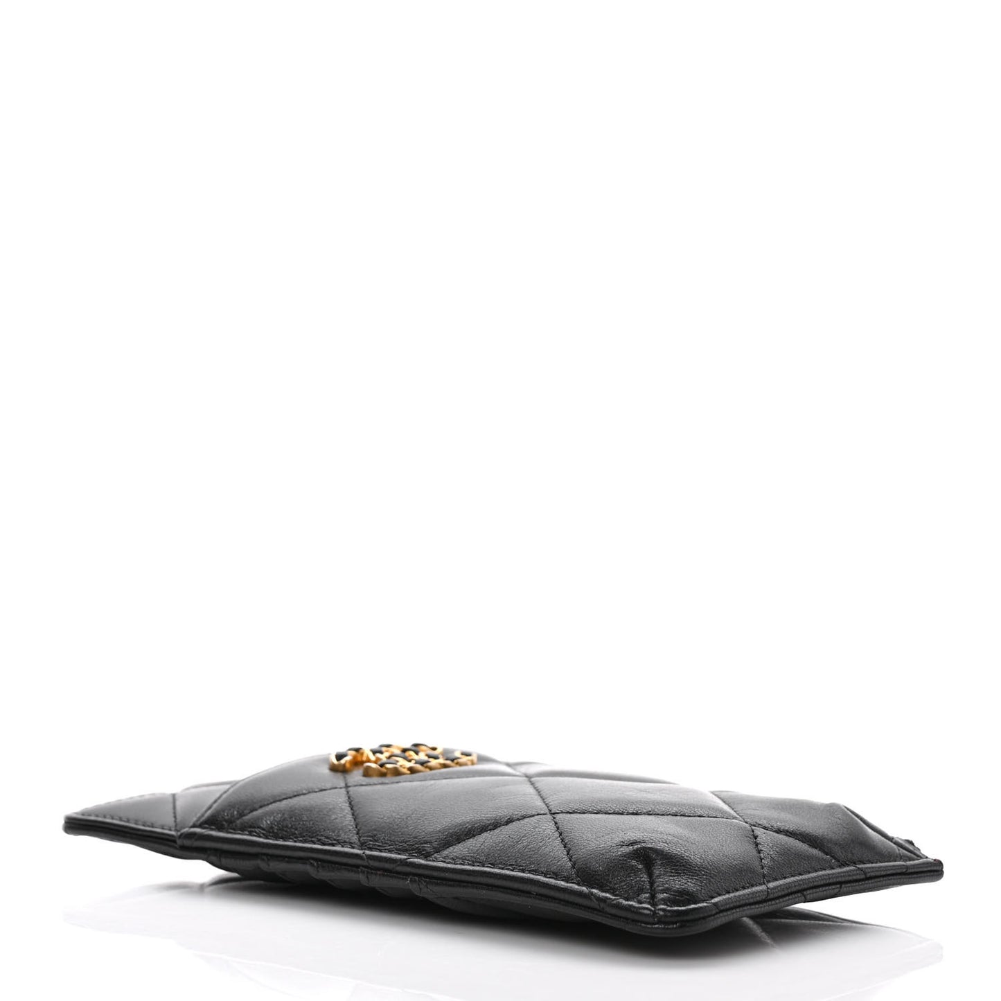 Goatskin Quilted Chanel 19 Flat Wallet Pouch Black