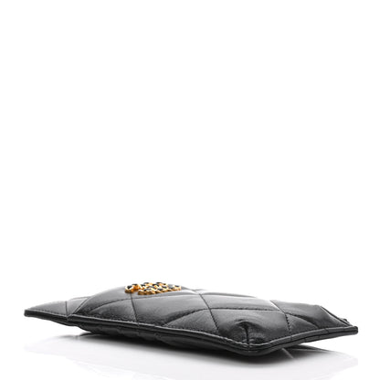 Chanel Goatskin Quilted Chanel 19 Flat Wallet Pouch Black 4 of 9