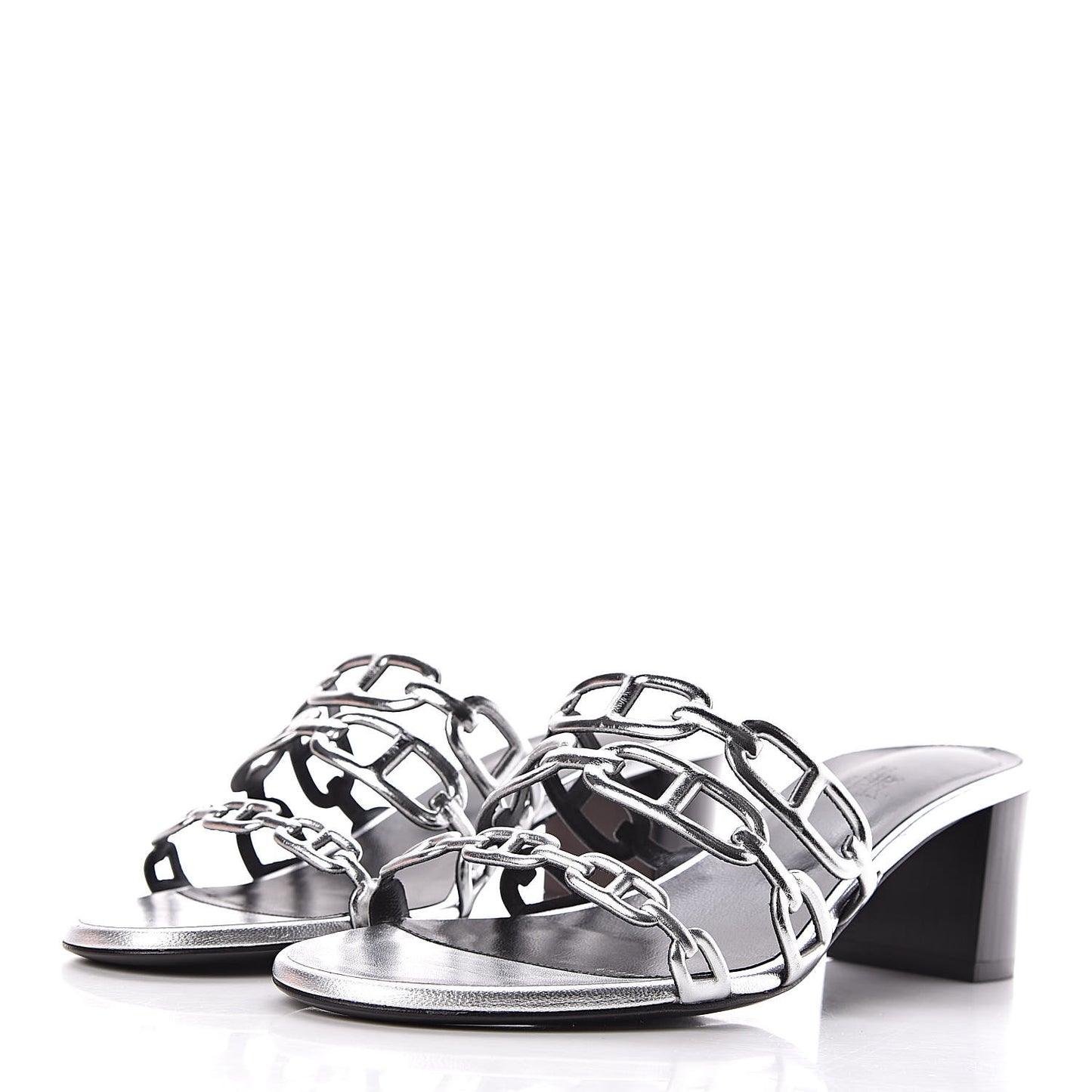 Metallic Calfskin Tandem Sandals 38 Gris Argente