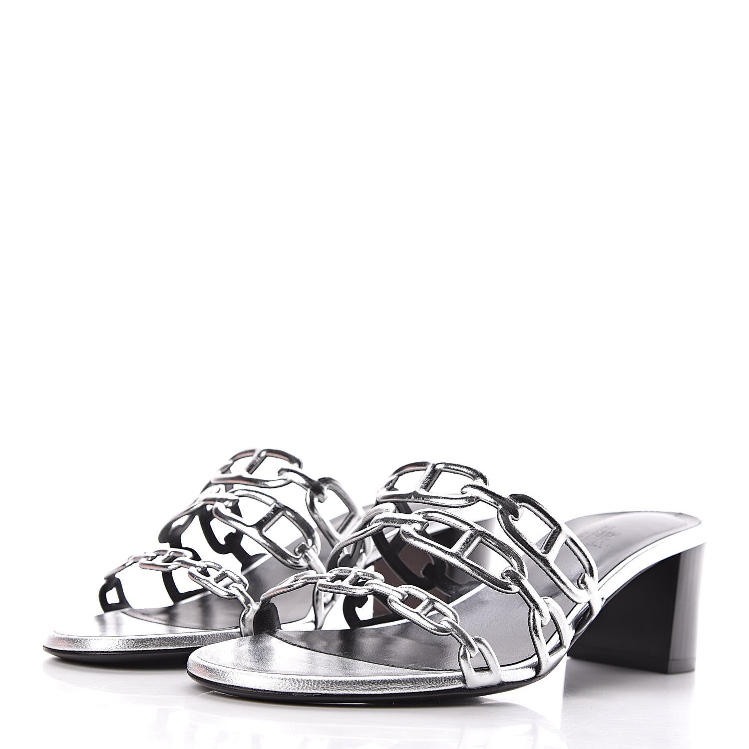 Hermes Metallic Calfskin Tandem Sandals 38 Gris Argente 3 of 8