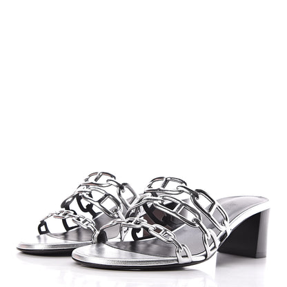 Hermes Metallic Calfskin Tandem Sandals 38 Gris Argente 3 of 8