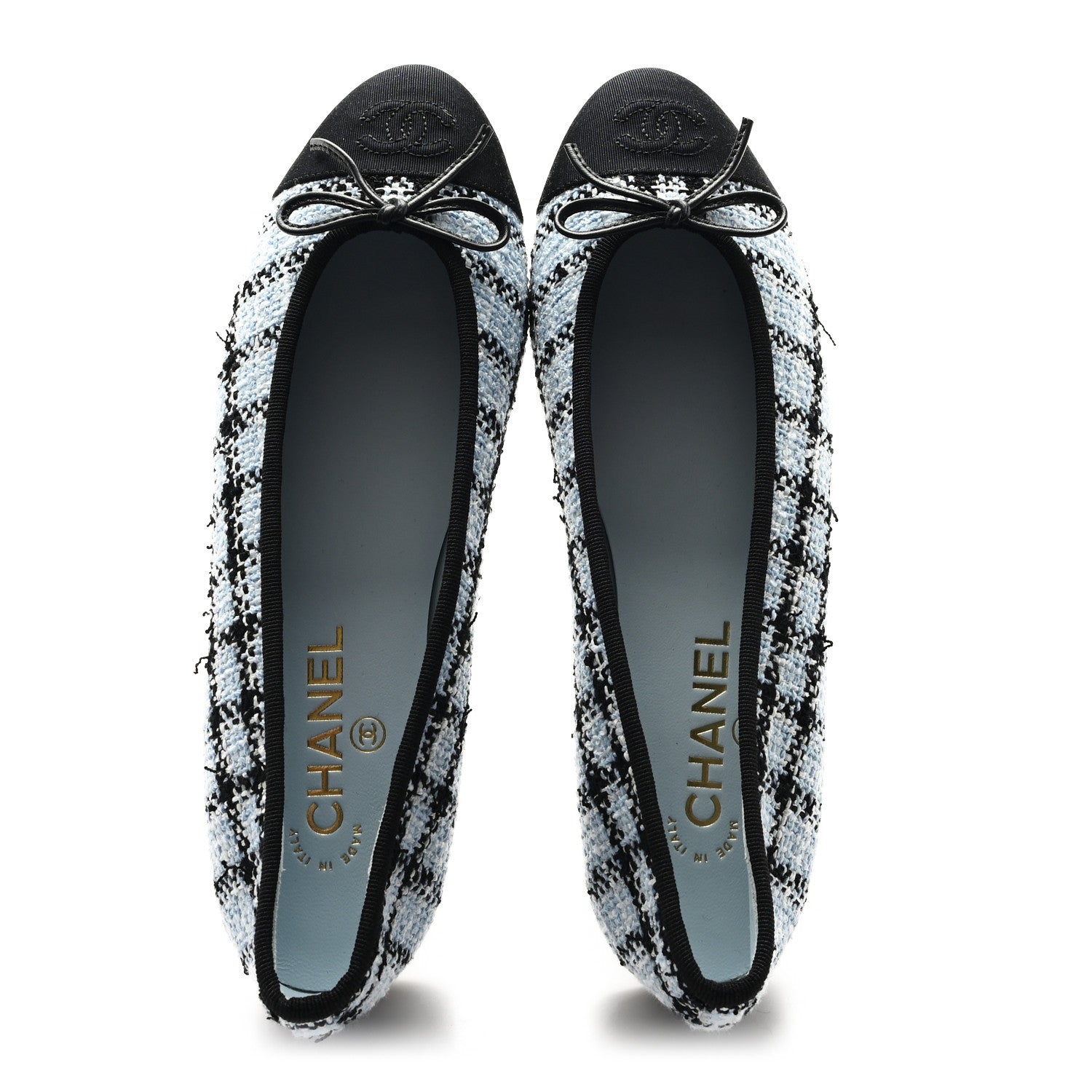 Chanel Tweed Grosgrain Cap Toe Ballerina Flats 39.5 Light Blue Black 2 of 10