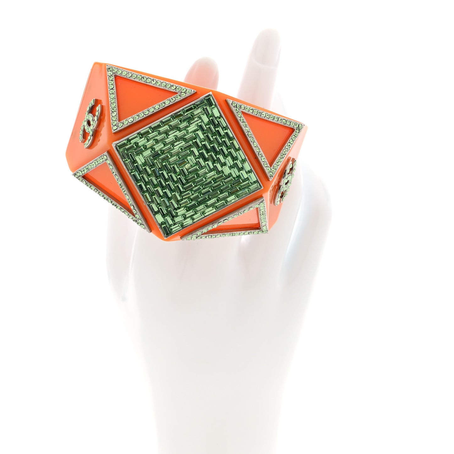 Resin Crystal CC Cuff Bracelet Orange Green