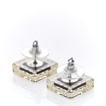 Chanel Pearl Resin Square CC Earrings Black Transparent 3 of 4