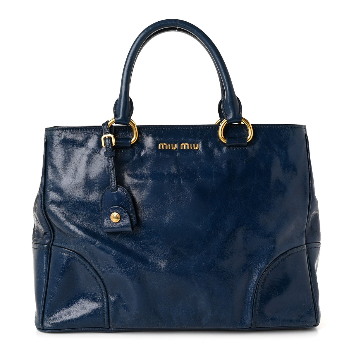 Vitello Shine Top Handle Satchel Cobalto