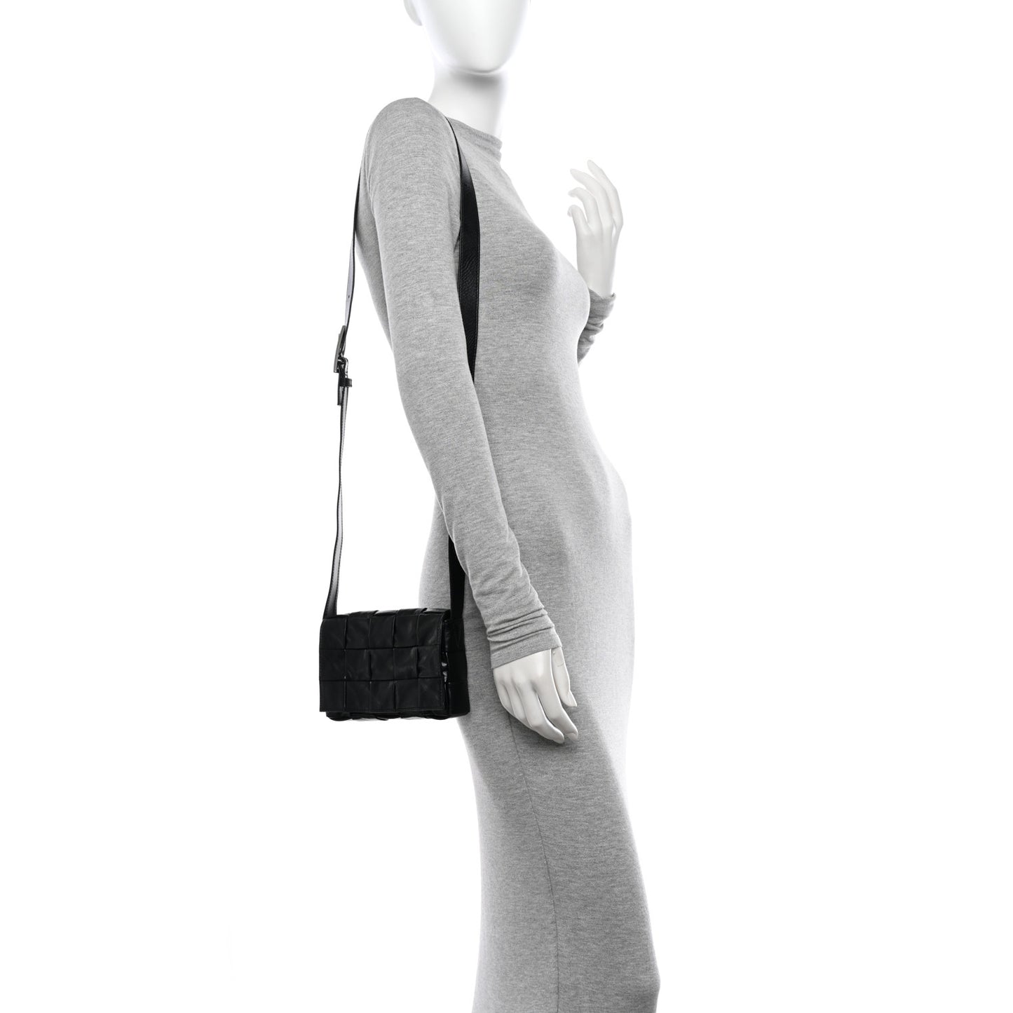 Paper Calfskin Maxi Intreccio Cassette Crossbody Bag Black