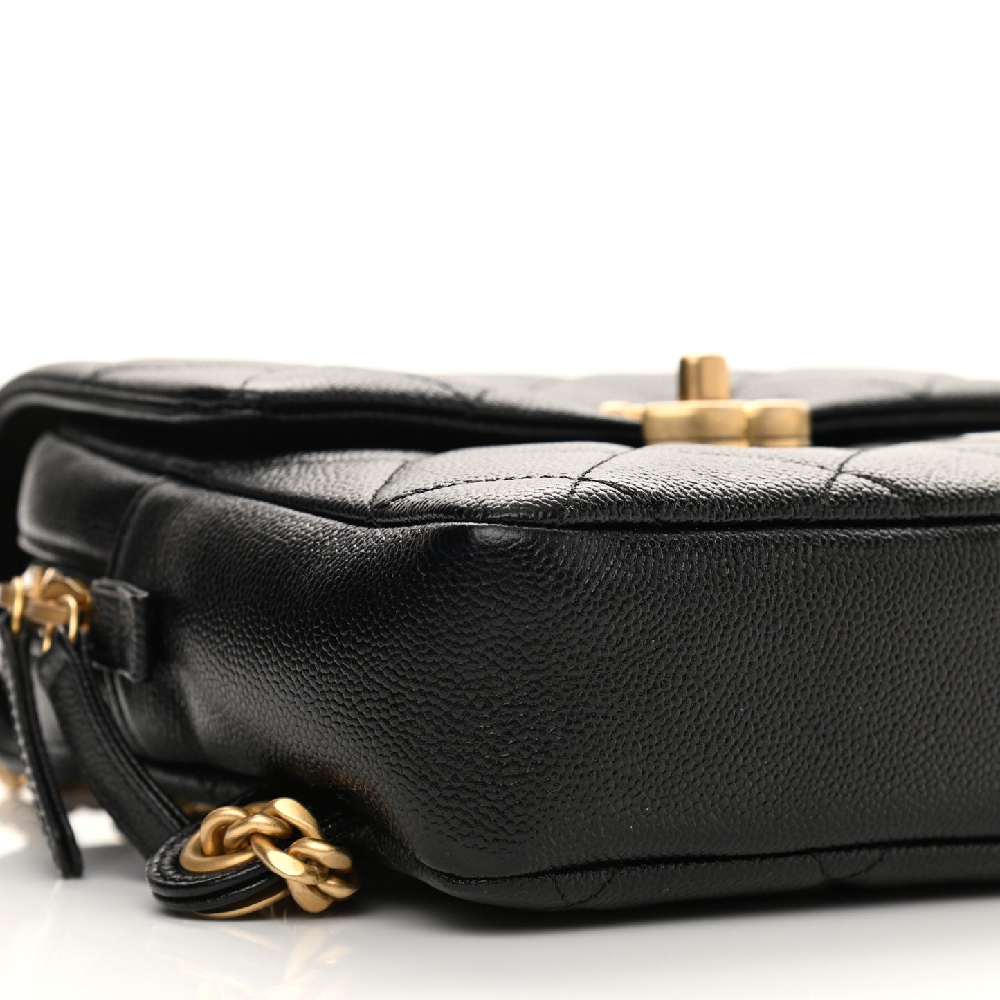 Shiny Caviar Quilted Chain Melody Backpack Black
