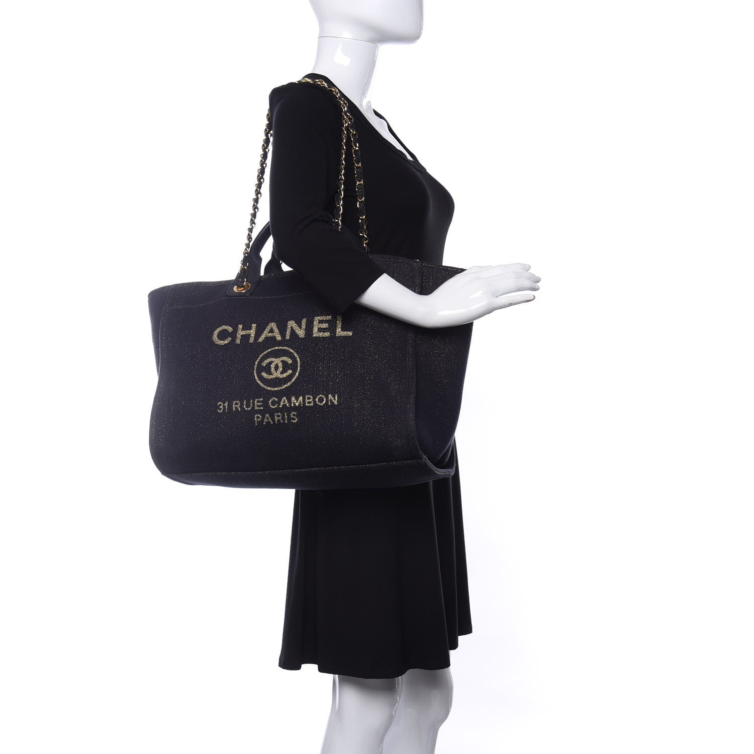 Chanel Lurex Canvas Medium Deauville Tote Navy Blue Gold 2 of 10